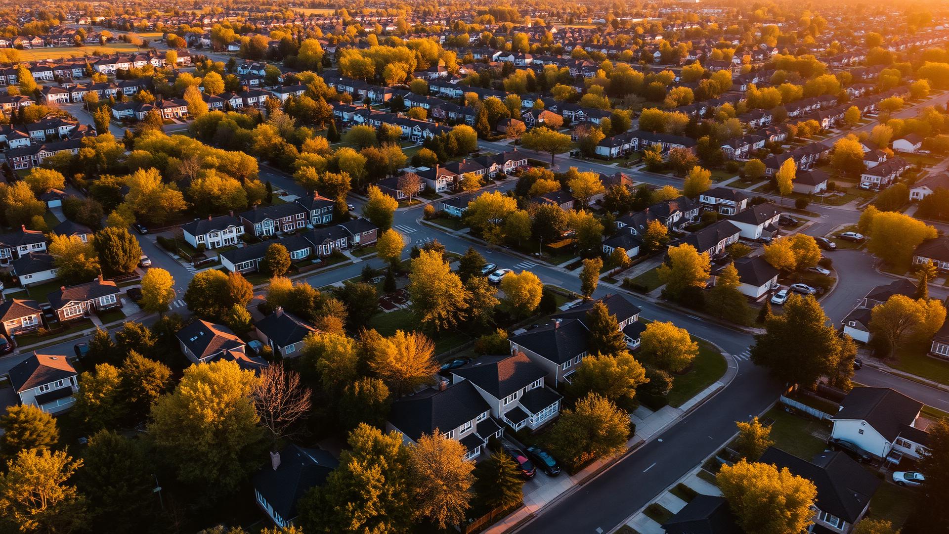 Aerial view of a residential neighborhood